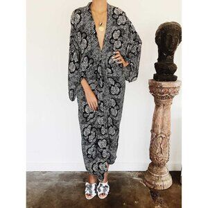Vetiver Retrograde Kimono Dress Big Butterfly Black and White All Over Pattern,